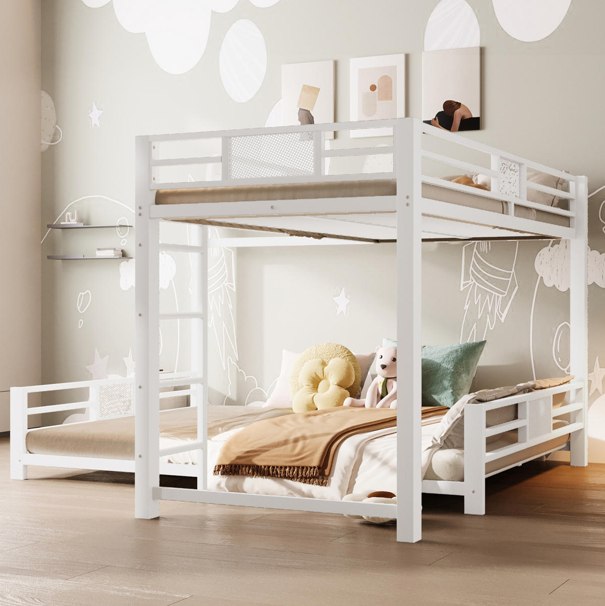 ETAGENBETT 90/200 cm über 140/200 cm, Weiß aus Metall - Weiß, Metall (140/200cm) - MIVRAY
