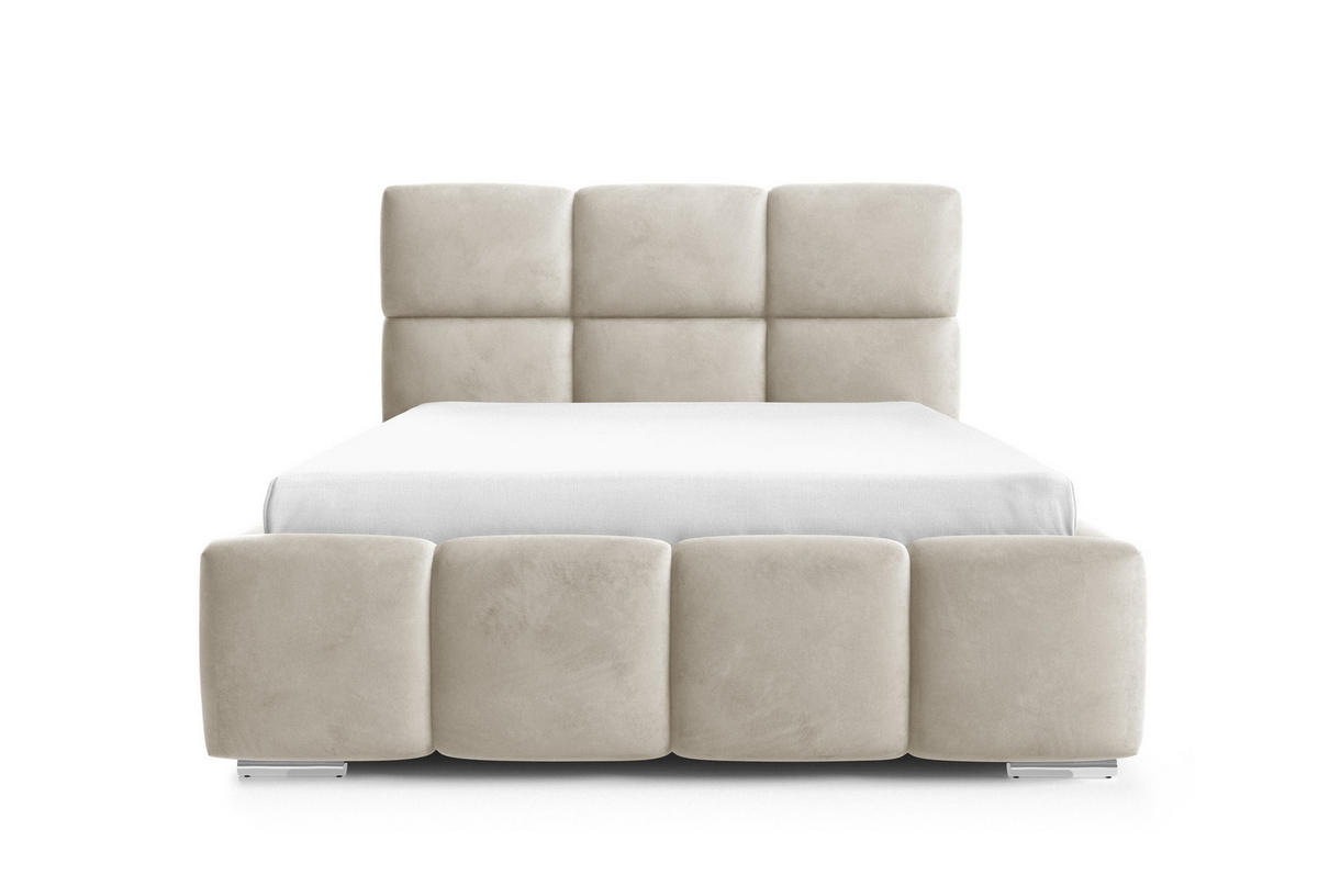 POLSTERBETT TRIO, 180x200 cm, Doppelbett mit Bettkasten, Velourstoff, Frabe: Beige - Beige, Holz/Kunststoff (180/200cm)