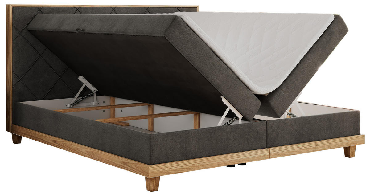 BOXBETT CAICOS 140/200 - Dunkelgrau Velvet - H4 - Dunkelgrau, Holz/Textil (140/200cm) - MKS