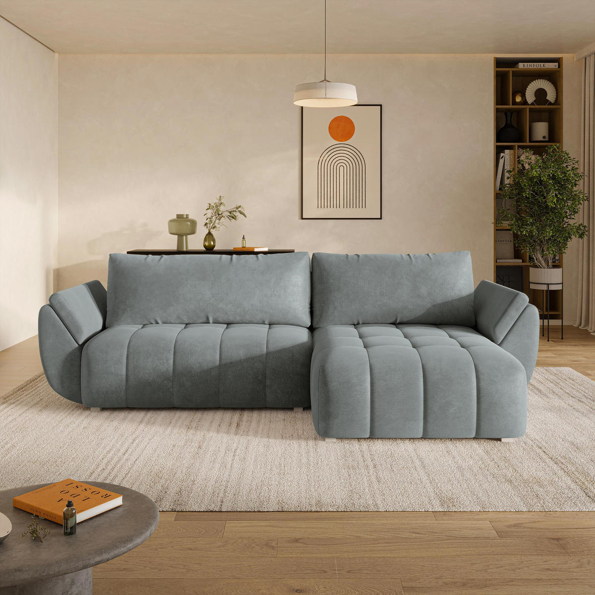 ROHOVÁ Sedačka OLSI MONOLITH 85, Šedá - šedá, dřevo/textil (285/148cm) - MASSENO