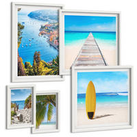 BILDER SET 5er Set - 50x50 cm & 20x30 cm & 40x60 cm Weißer Rahmen - Urlaubsblick Strand Palmen - Weiß, Kunststoff (40/60cm) - TULUP