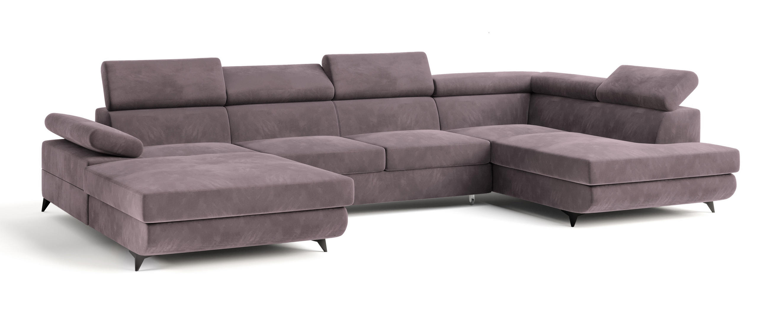 WOHNLANDSCHAFT RUBANO R-S Lila Velours-Stoff mit Schlaffunktion - Lila, Holz (339/89/190cm) - MASSENO