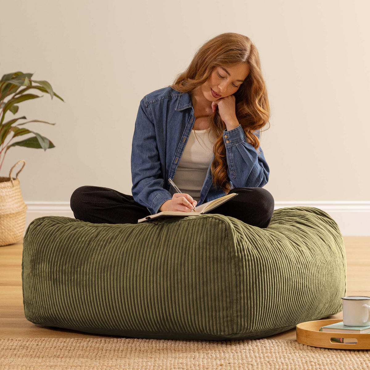 SITZSACK-OTTOMANE ZEN modular Cord - Grün, Textil (95/46/95cm) - icon