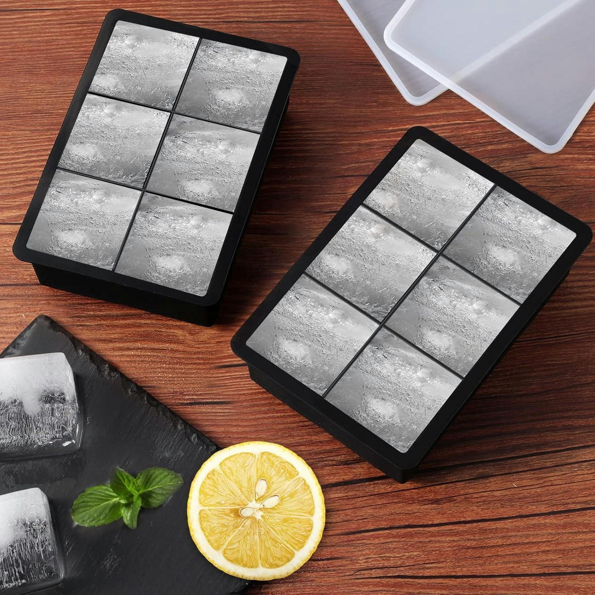 EISWÜRFELFORM 6er-Pack mit Deckel - Schwarz, Kunststoff (12/10/20cm)