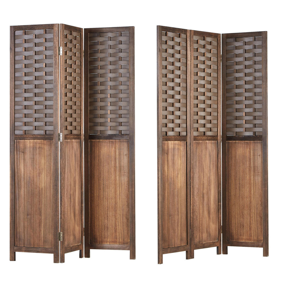 PARAVENT 3-tlg. 120/170 cm Braun Rattan geflochten - Braun, Holz (120/170/2cm) - Homestyle4u
