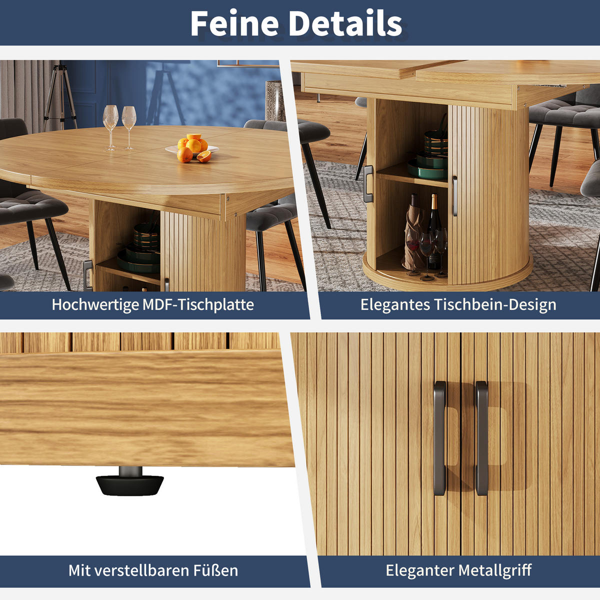 ESSTISCH Ausziehbar Natürlich mit Stauraum 118-158/118/76 cm - Naturfarben, Holz (118/118/76.8cm) - Oxeza