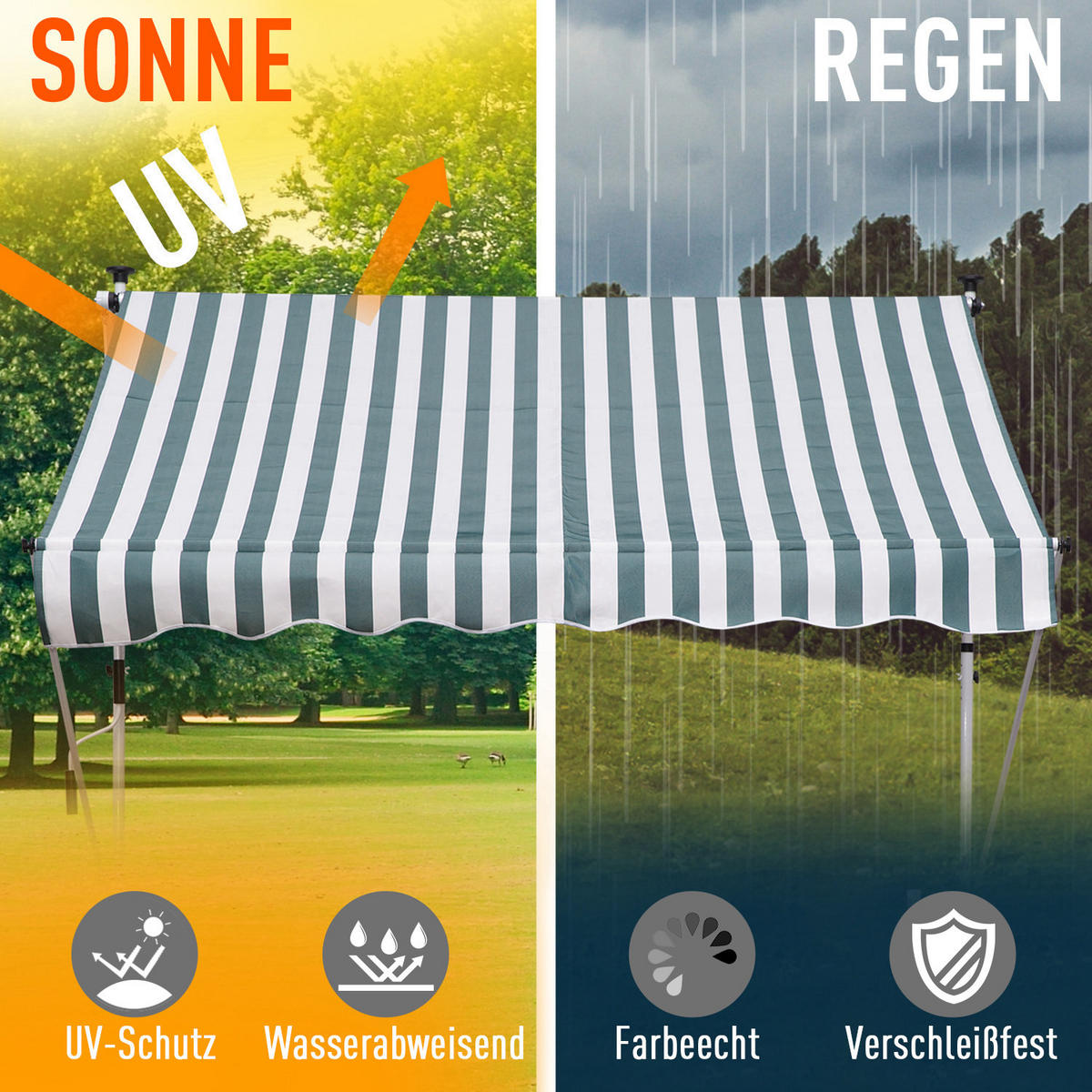 MARKISE, Grau, Aluminium, Stahl, Polyester - Grün, Metall (150/280/200cm) - Outsunny