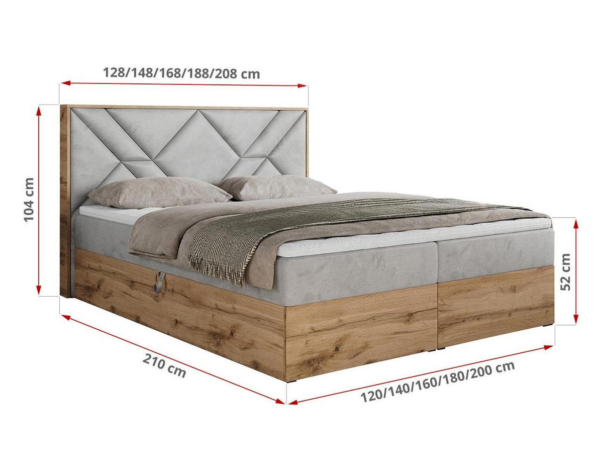 BOXBETT GUNAR - 200/200 Hellgrau Velvet - H3 - Hellgrau, Holz/Textil (200/200cm) - MKS
