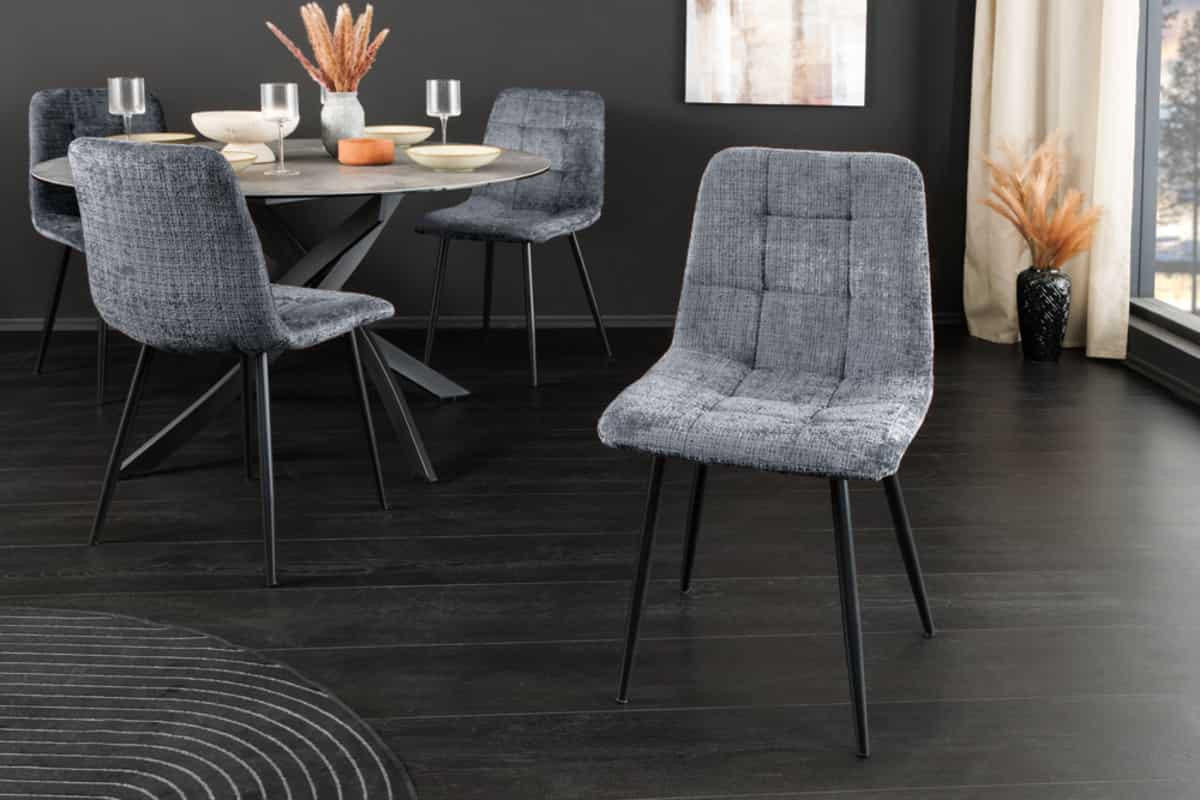 STUHL TRES CHIC Chenille Grau 88 cm - Schwarz/Grau, Textil/Metall (44/88/52cm) - riess-ambiente