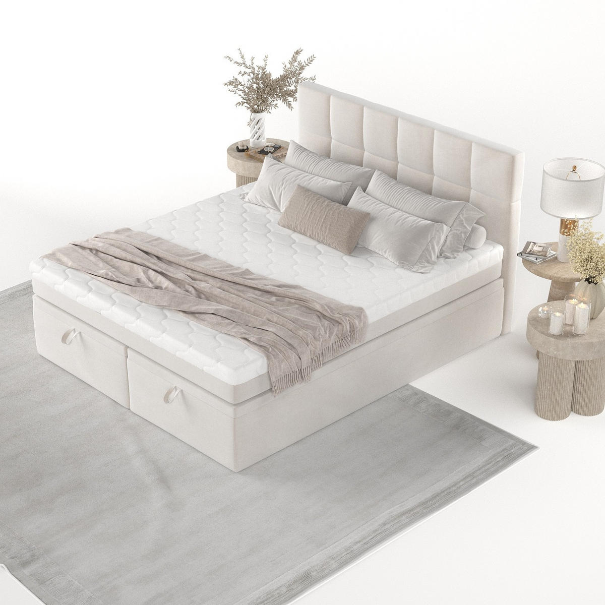 BOXBETT Elano 200/200 cm Creme im Paros Stoff - Creme/Schwarz, Holz/Holzwerkstoff (200/200cm) - AltaBeds