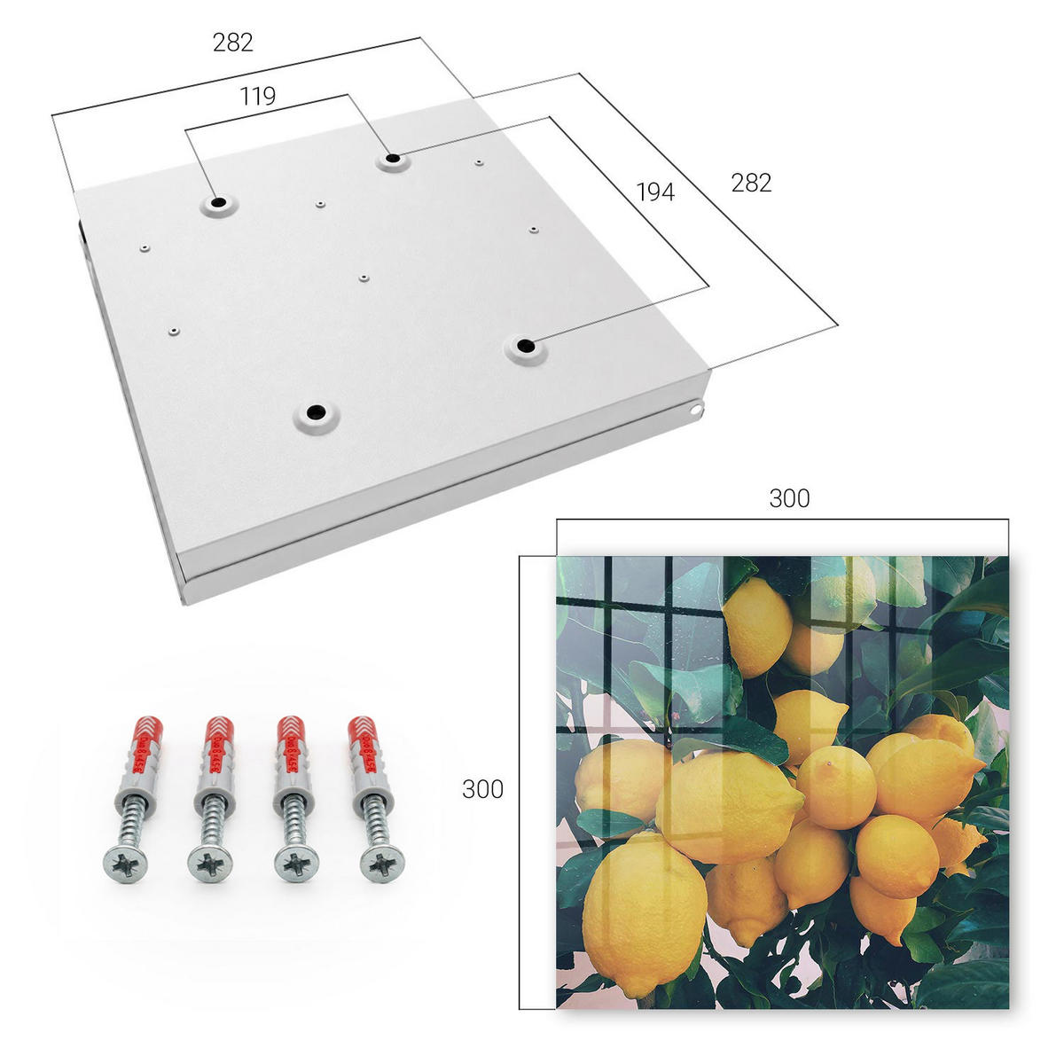 SCHLÜSSELBOX Weiß 30x30 cm – Türöffnung nach rechts - Grüne Blätter - Grün, Metall (30/30/5cm) - TULUP
