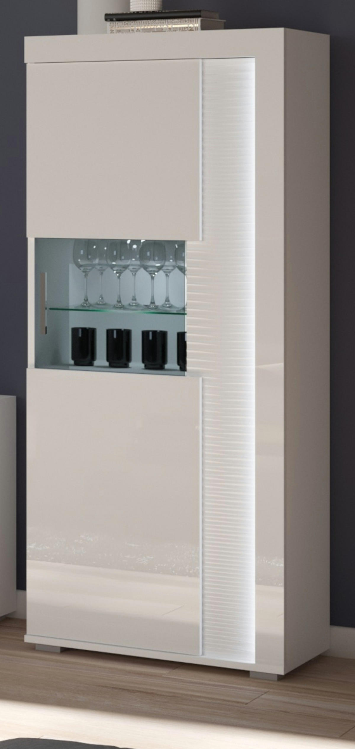 VITRINE weiß Hochglanz 60 x 150 cm, Soft-Close-Funktion, inkl. Beleuchtung - Weiß Hochglanz/Silberfarben, Glas/Holzwerkstoff (60/148/37cm) - Inn.Furn