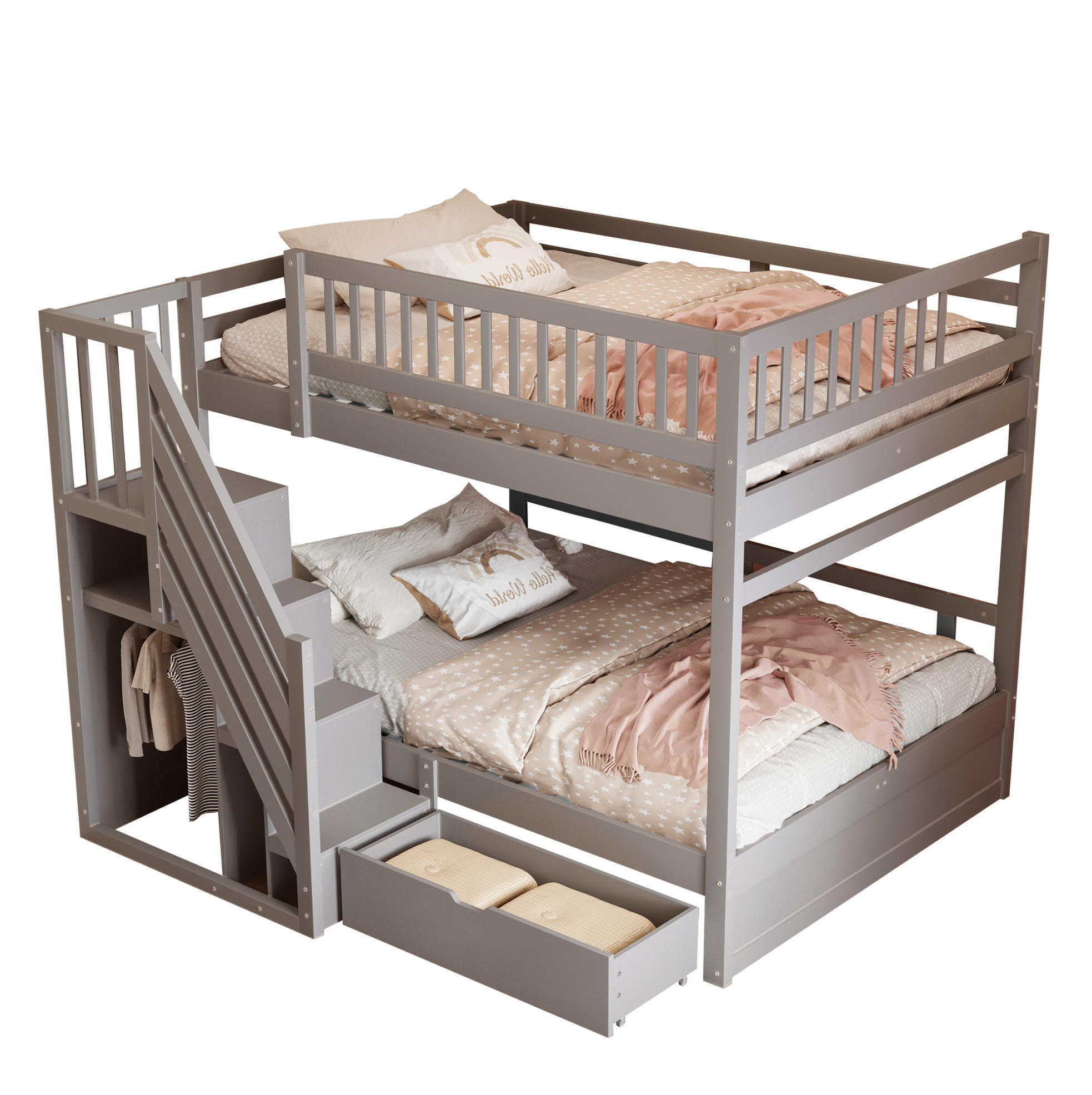 ETAGENBETT 140/200 cm Grau mit Lattenrost aus Massivholz - Grau, Holz (140/200cm) - MIVRAY