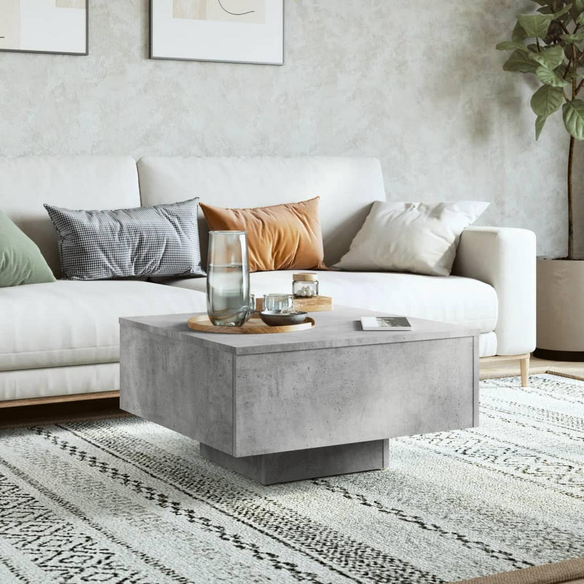 COUCHTISCH Betongrau 60x60x31,5 cm Holzwerkstoff - Hellgrau, Holzwerkstoff (60/60/31.5cm) - furnicato