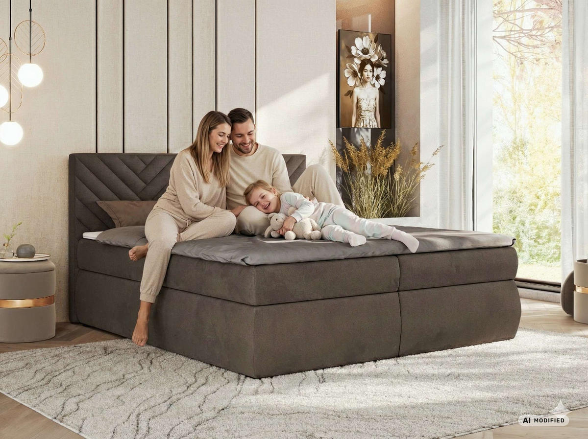BOXBETT AVERTA 180/200 - Dunkelgrau Schenille glatt - Topper T25 - H3 - Dunkelgrau, Textil (180/200cm) - MKS