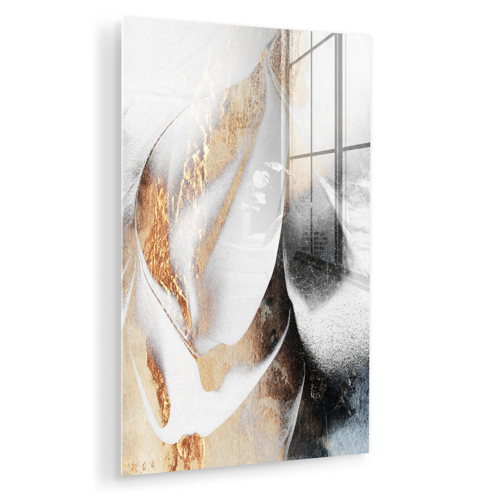ACRYLGLASBILD Luxus - Abstrakt - Gold - Weiß 40x60 cm - Goldfarben, Glas (40/60cm) - MuchoWow