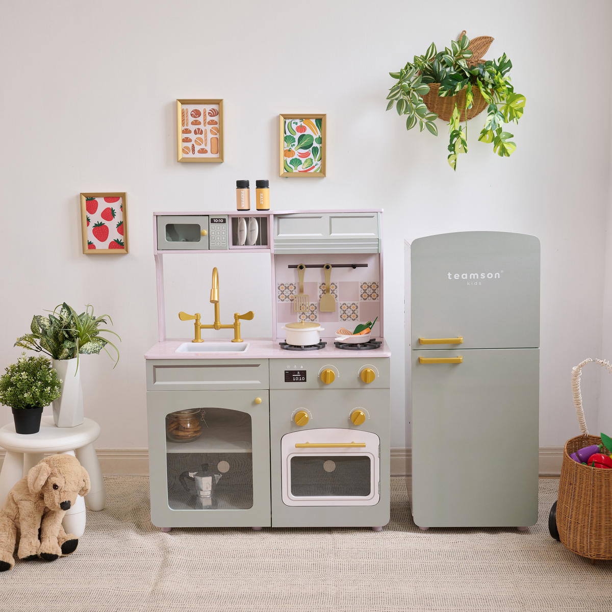 KINDERKUCHE Modulare Holz mit Kühlschrank, 92cm, Grun - Grün, Holzwerkstoff (104/30/92cm) - Teamson Kids