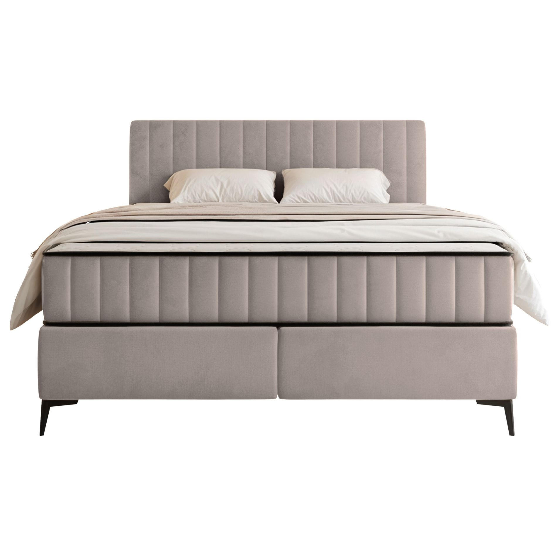 BOXBETT Mufasso Greige Samtbezug 180x200 cm - Taupe/Schwarz, Textil/Metall (180/200cm) - Selsey