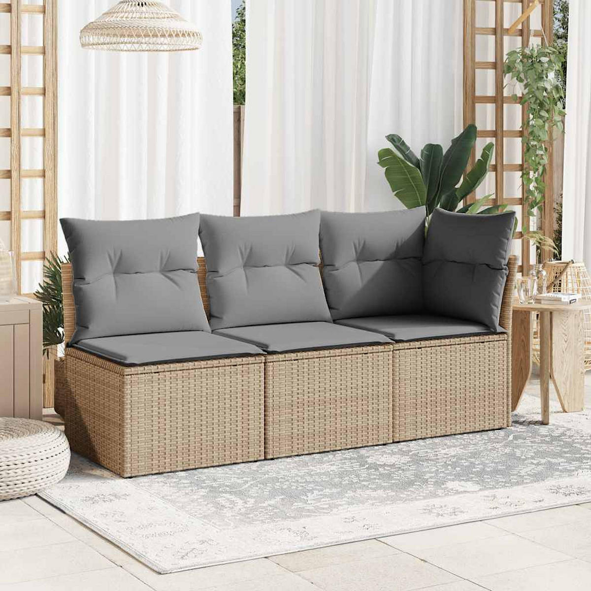 GARTENSOFA Ohne Armlehnen Mit Kissen Beige Poly Rattan - Beige, Kunststoff (62/69/55cm) - vidaXL