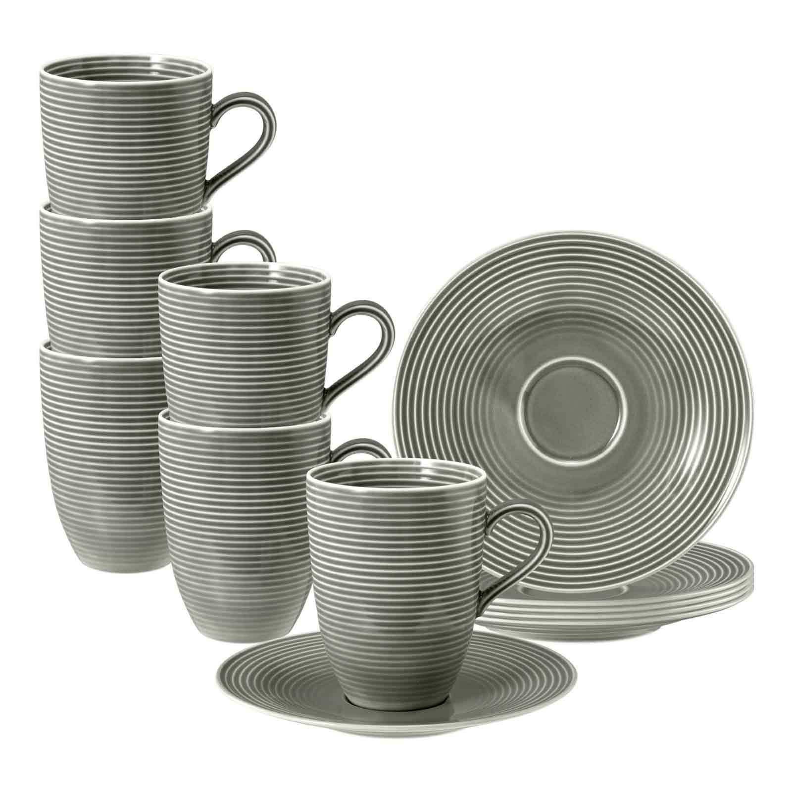 HENKELBECHER MIT UNTERTASSEN Beat Color Glaze Perlgrau 350 ml 6er Set - Grau, Keramik (16.7/12.8/16.7cm) - Seltmann Weiden