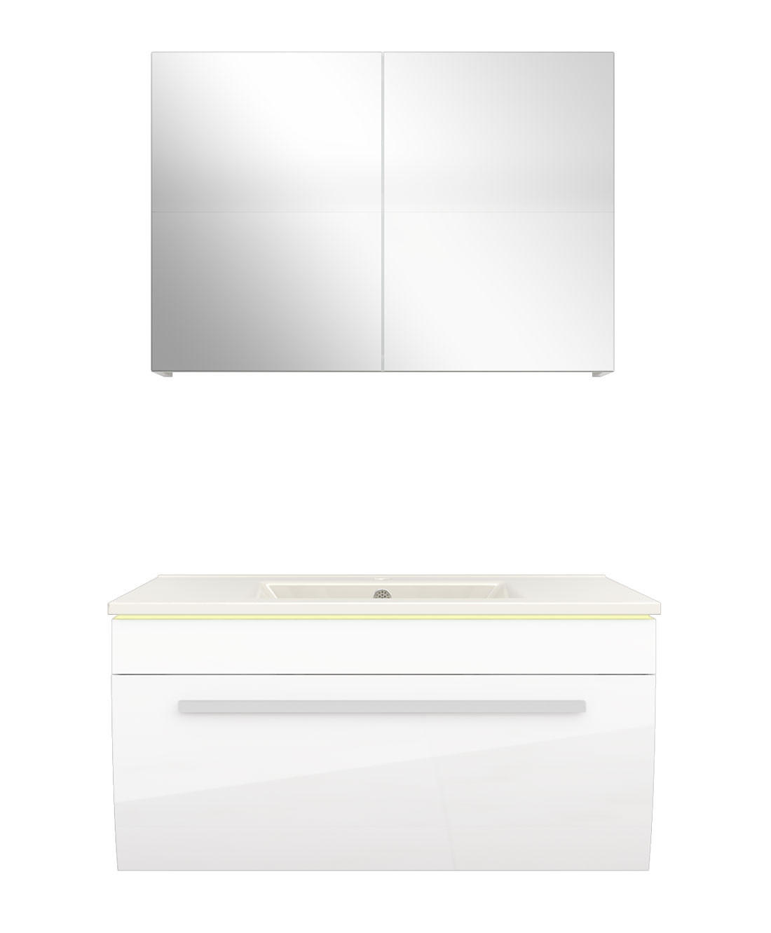 BADMÖBEL Set Gently 3 V1 Weiß MDF Waschtisch 80cm ohne LED-Beleuchtung - Weiß, Glas/Kunststoff (46/52/60cm) - AcquaVapore by Sandra Jentho