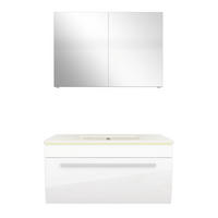 BADMÖBEL Set Gently 3 V1 Weiß MDF Waschtisch 80cm ohne LED-Beleuchtung - Weiß, Glas/Kunststoff (46/52/60cm) - AcquaVapore by Sandra Jentho