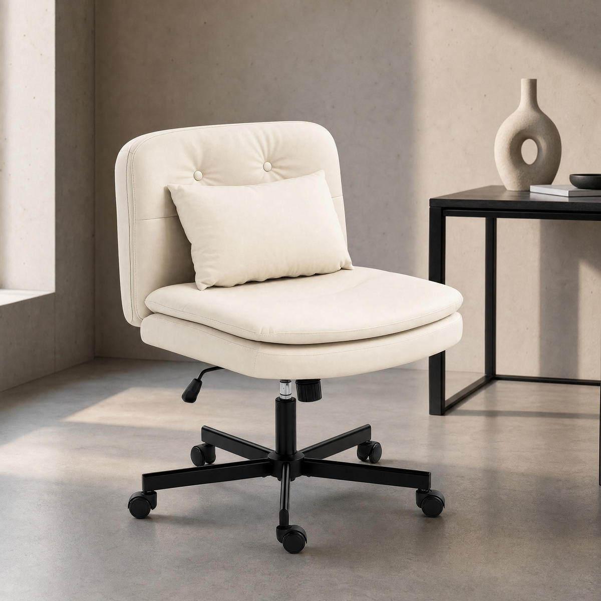 BÜROSTUHL in Beige 63x67x93 cm ohne Armlehnen, höhenverstellbar und drehbar - Beige, Leder (67/93/63cm) - IVMEU