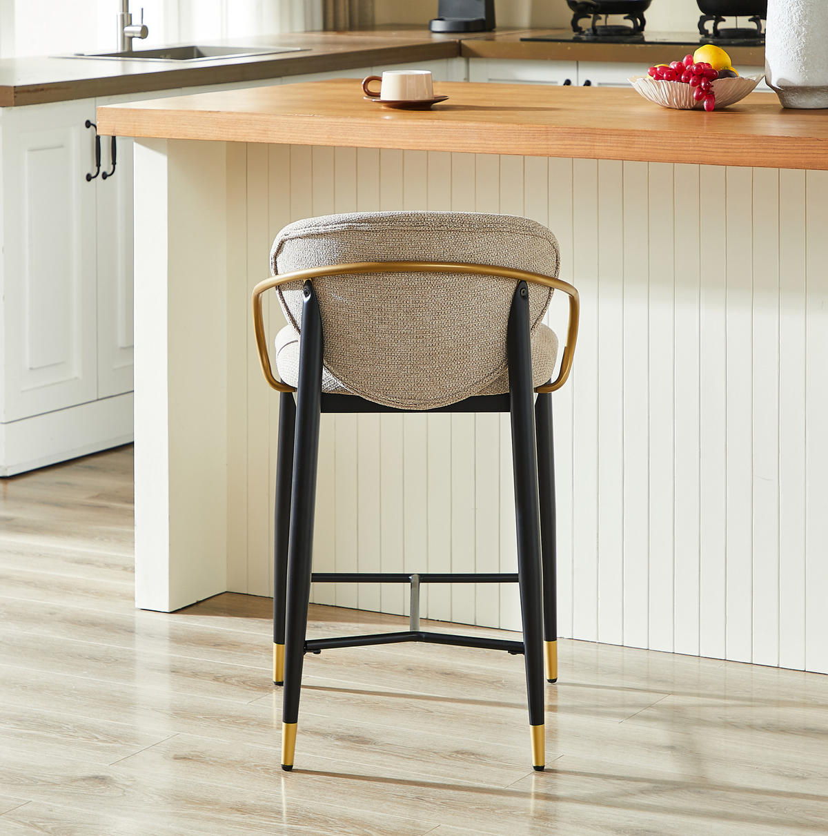 BARHOCKER 2er-Set mit Höhenverstellung, Rückenlehne und Beinstütze Chenille Braun - Braun, Textil (50/87/57cm) - MIVRAY