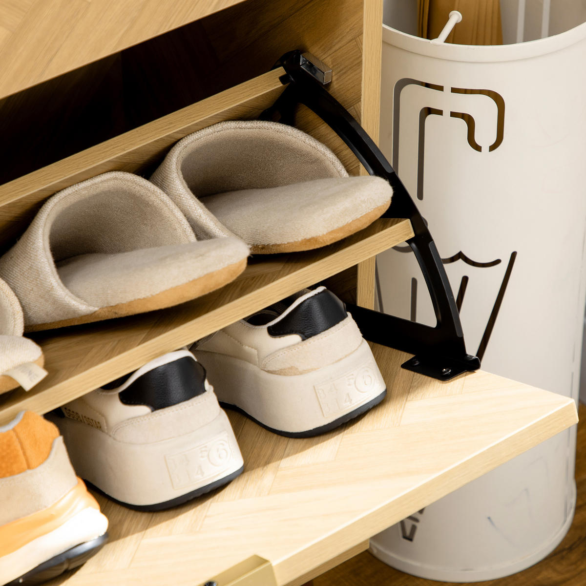 SCHUHSCHRANK DE-14985 Vintage mit Fischgrätmuster Holzoptik - Naturfarben, Holzwerkstoff (70/120/30cm) - ComfortXL