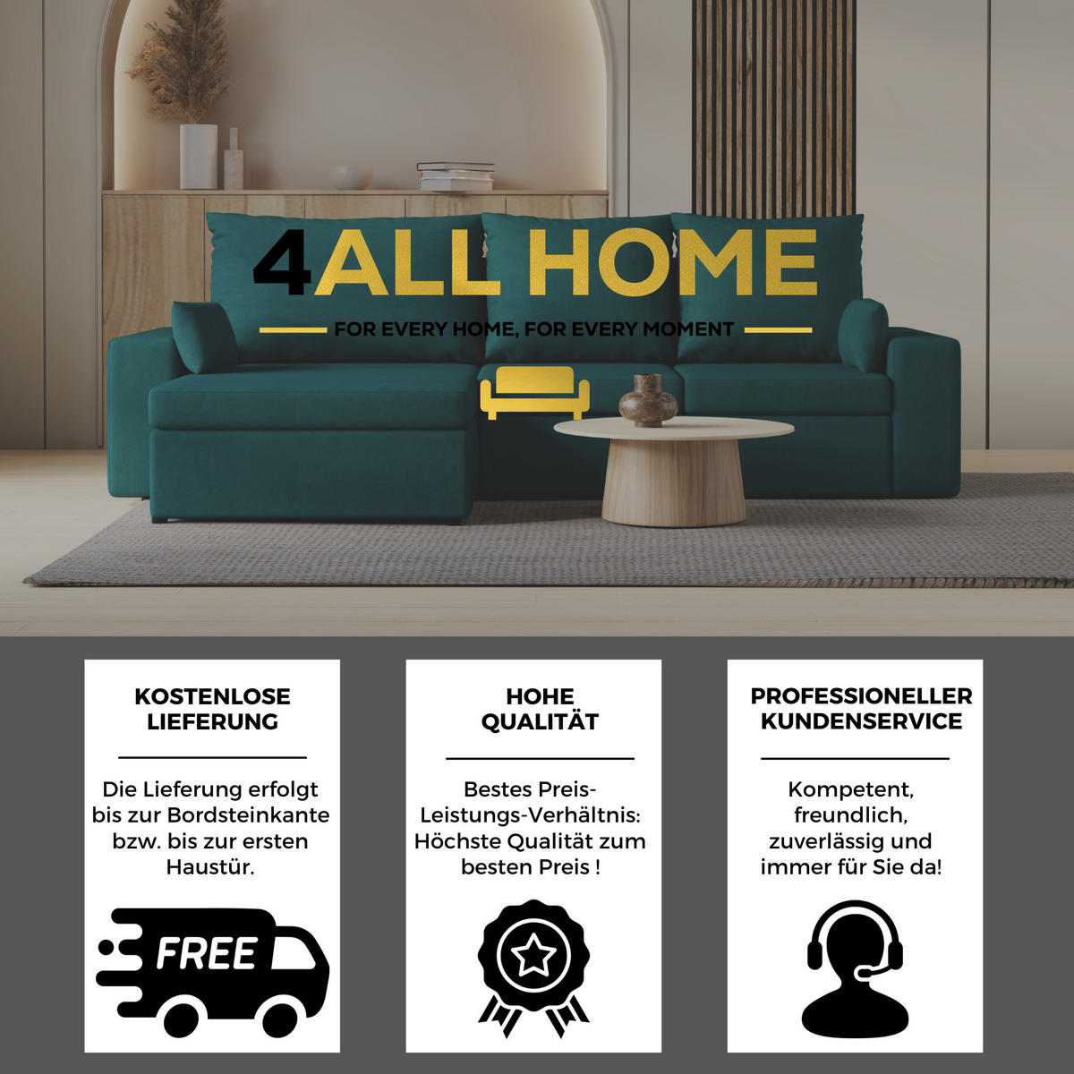 ECKSOFA Paco mit Bettkasten und Schlaffunktion, L-Form/XL-Form, Velourstoff, Universal - Türkis, Holzwerkstoff (276/145cm) - 4ALL HOME