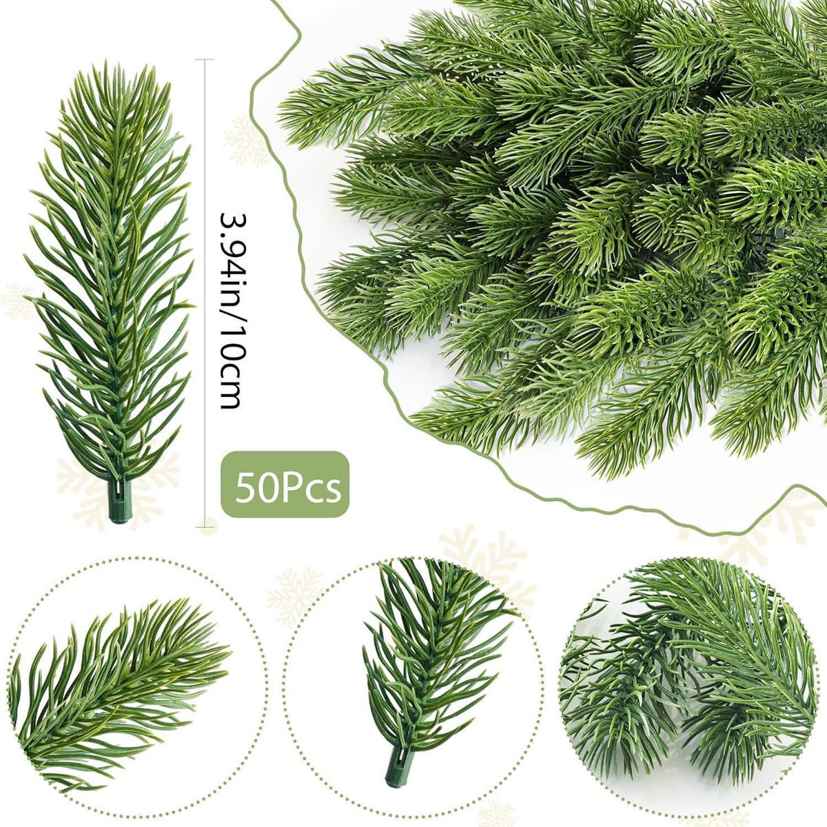 KÜNSTLICHE Tannenzweige 50 Stück 10 cm - Grün, Kunststoff (10cm)