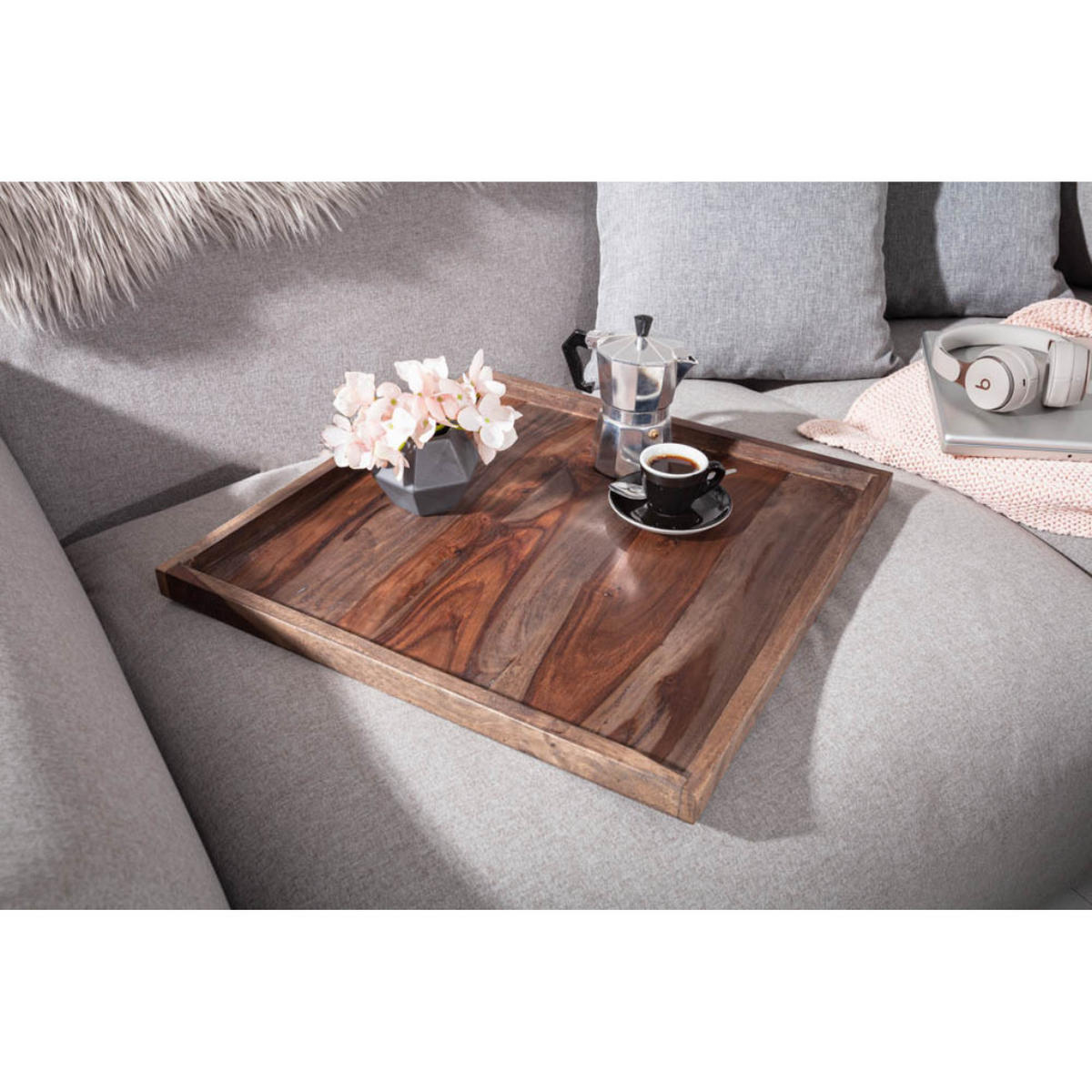 TABLETT MAKASSAR Sheesham Smoke Finish 50 cm - Braun/Grau, Holz (3cm) - riess-ambiente