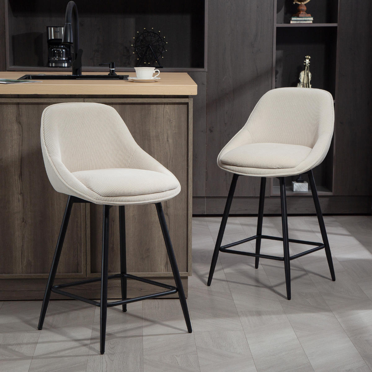BARHOCKER 2ER-SET aus Polyester Cremeweiß - Creme, Textil (49/88/52cm) - HOMCOM