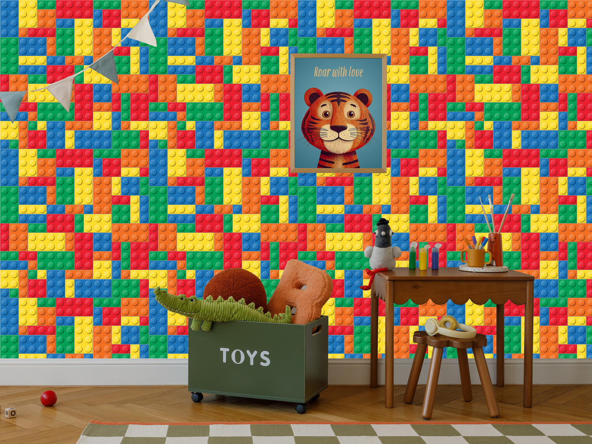 VLIESTAPETE Bunte Bausteine in 3D-Optik – Bunt – 50x1000 cm - Multicolor, Papier (50/1000cm) - Muralo