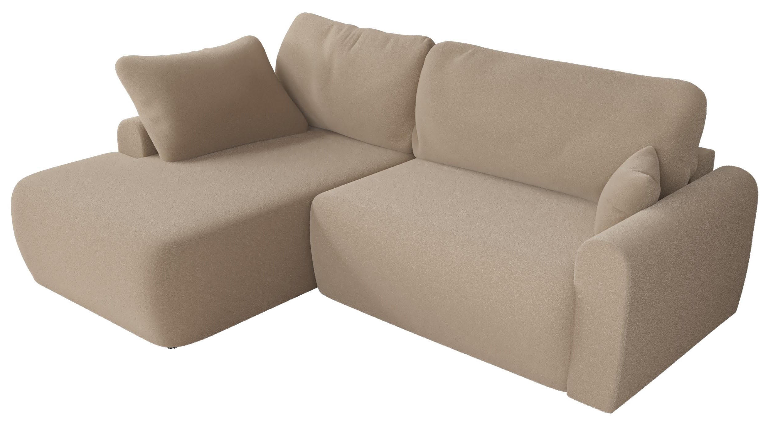 ECKSCHLAFSOFA CUBO L Hellbraun Boucle - links - Schwarz/Braun, Kunststoff/Textil (273/187cm) - MKS