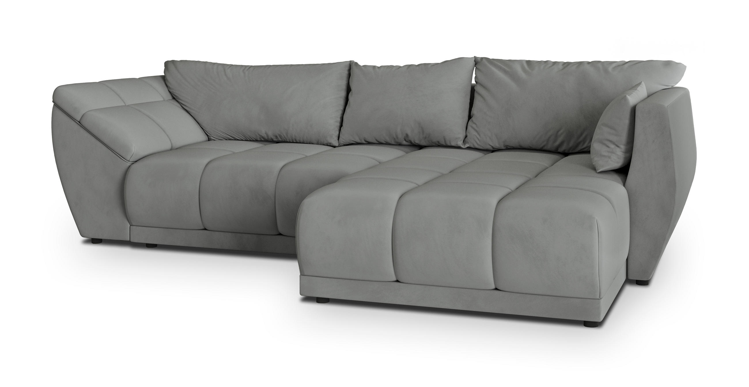 ECKSOFA ORENTI R-S Grau Velours-Stoff mit Schlaffunktion - Grau, Holz (287/182cm) - MASSENO