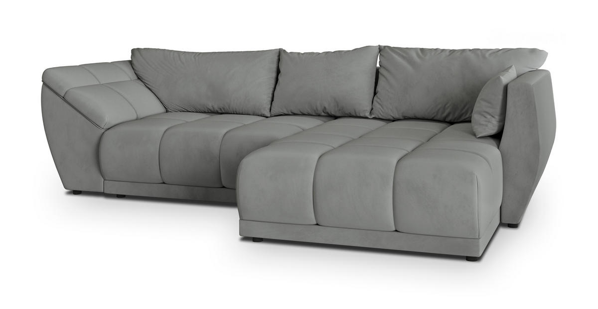 ECKSOFA ORENTI R-S Grau Velours-Stoff mit Schlaffunktion - Grau, Holz (287/182cm) - MASSENO