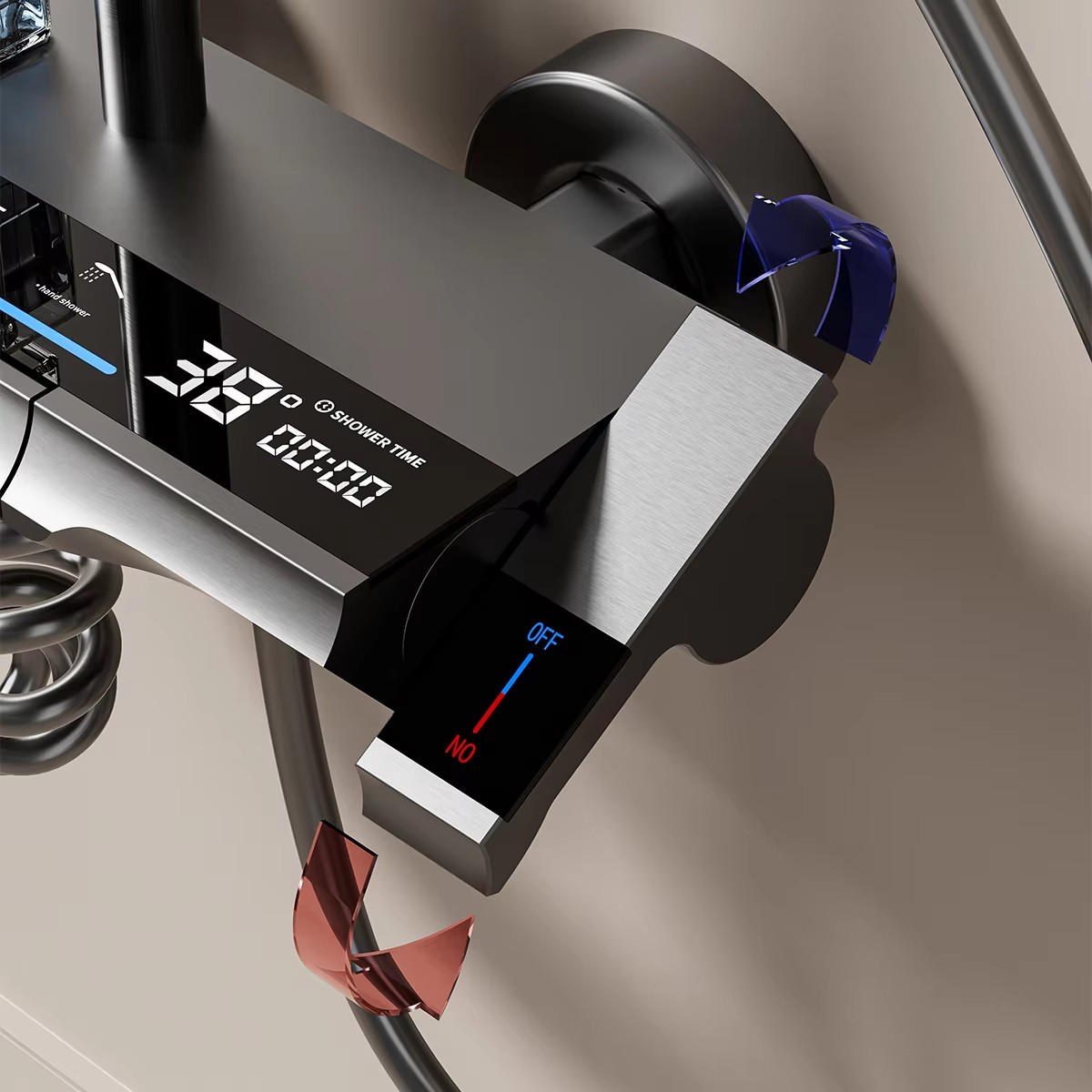 ÜBERKOPFBRAUSESET LED Messing Thermostat Digitalanzeige Heiß Kalt - Dunkelgrau, Metall (20/120/30cm) - Bextcok
