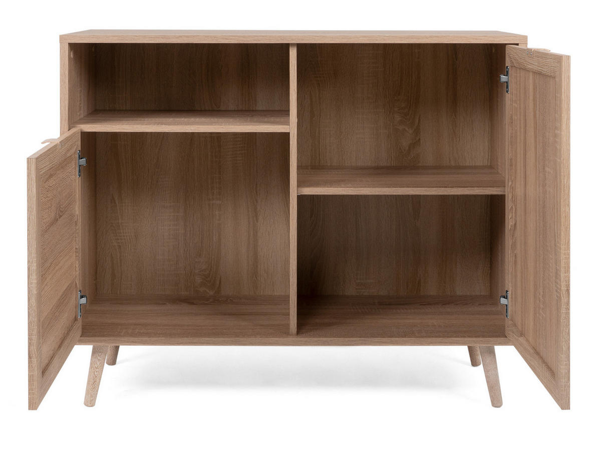 KOMMODE Eiche Sonoma, Bast-Dekor 102 cm, Anrichte skandinavisch - Eichefarben, Holz/Holzwerkstoff (102/87/40cm) - Furn.Design