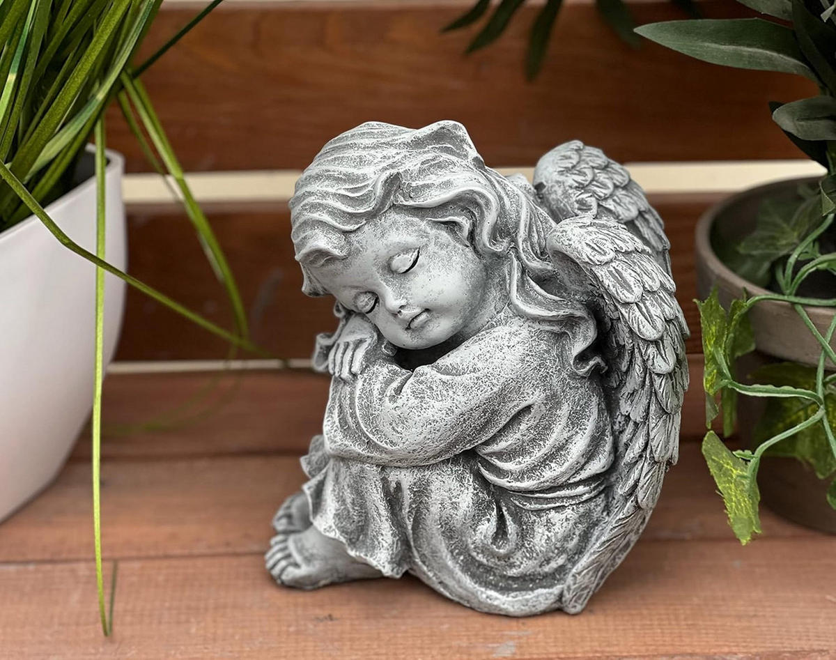 STEINFIGUR sitzender Engel Sophie Steinguss, frostfest - Grau, Stein (13/17/11cm) - stoneandstyle