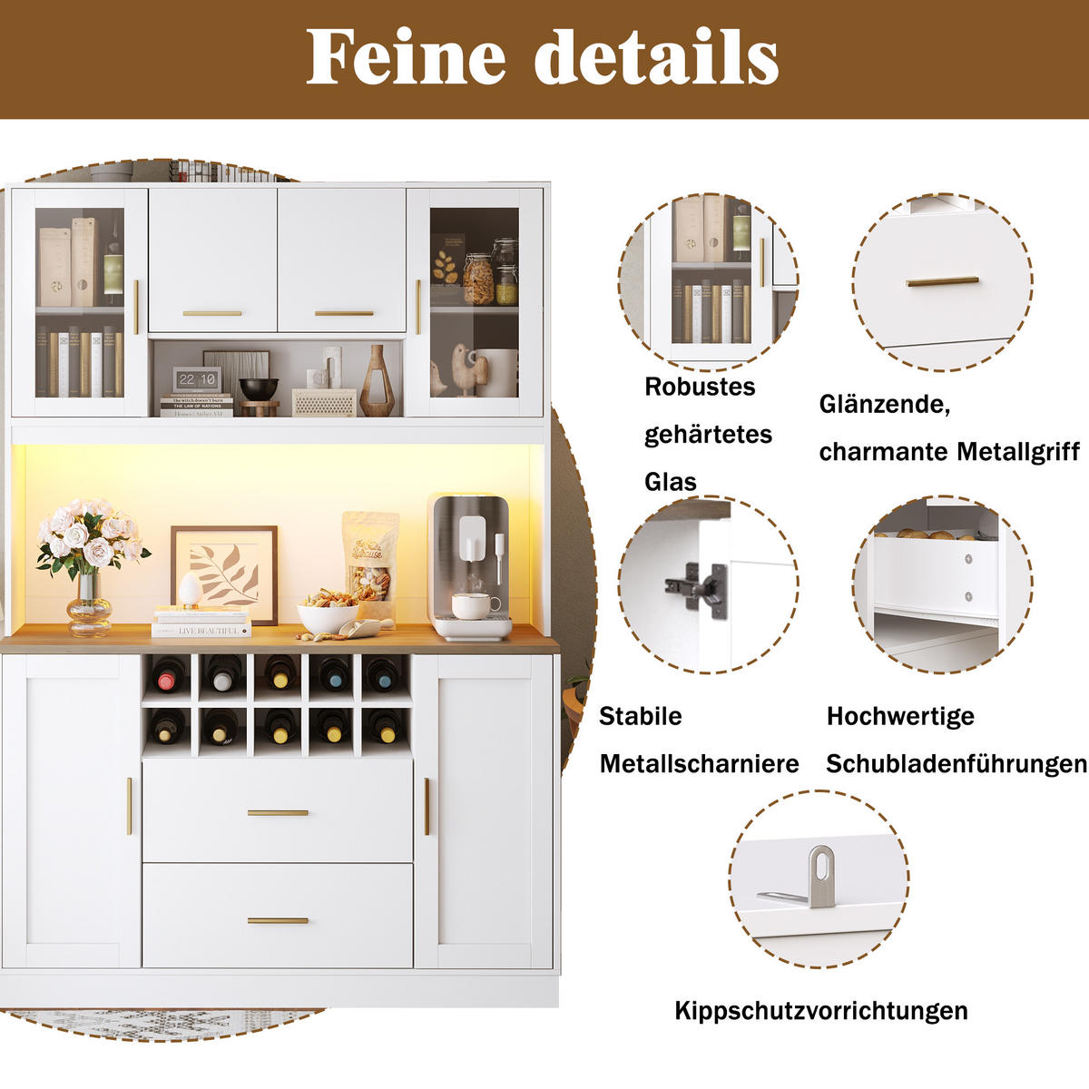 BUFFETSCHRANK Kombi Schwarz/Weiß 120/36.3/180 cm - Weiß, Holz (120/180/36.3cm) - PANGIVO