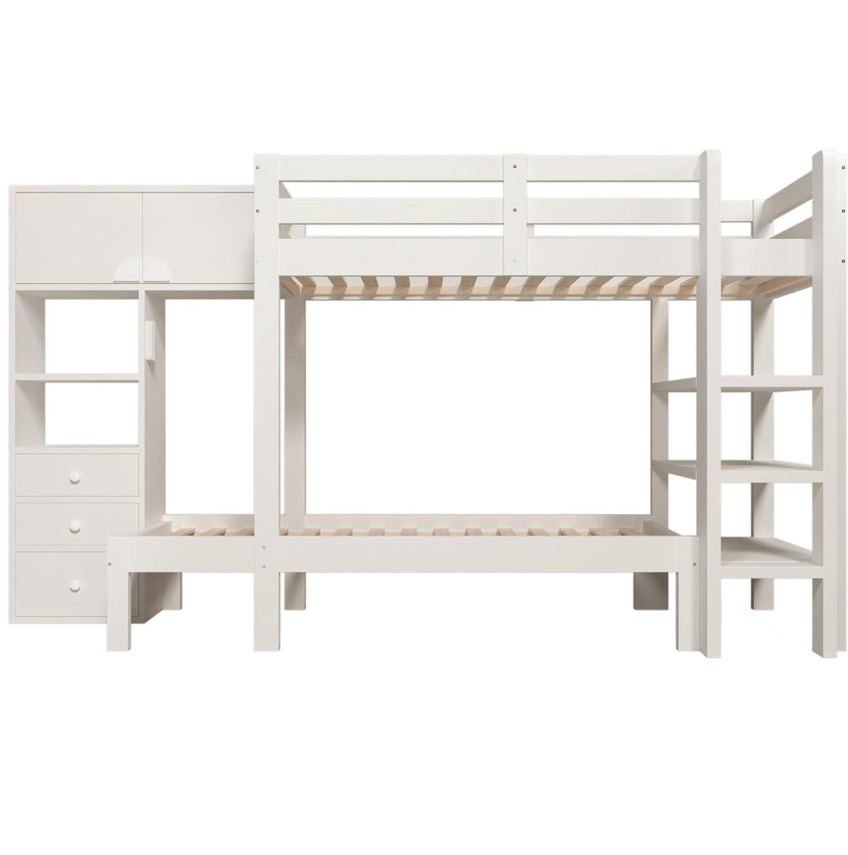 ETAGENBETT 90/200 cm in Weiß mit Schrank, Regal und LED-Nachtlicht - Weiß, Metall (90/200cm) - BEAOK