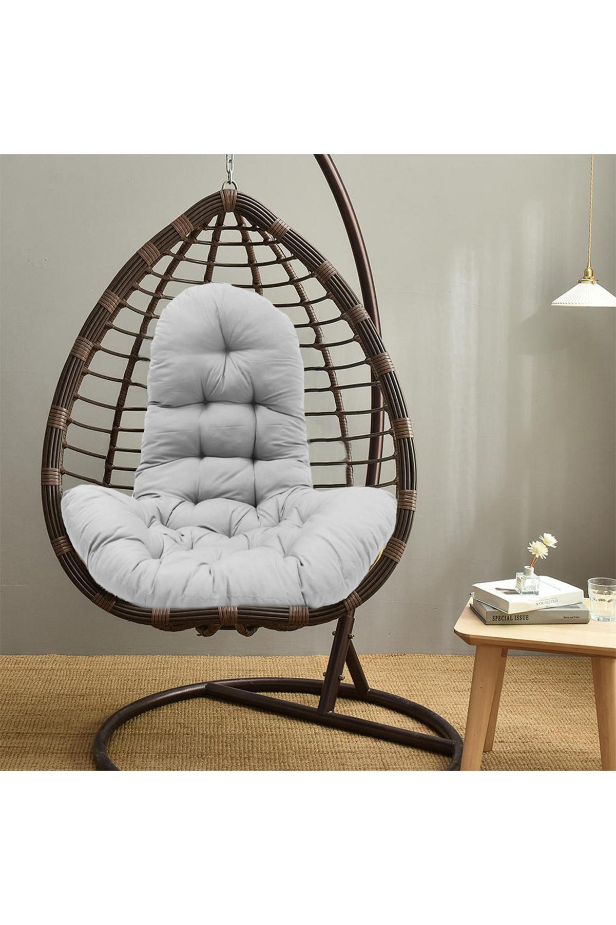 HÄNGESESSEL-KISSEN aus Polyester Baumwolle in Hellgrau mit dicker Polsterung 95 * 55 cm - Hellgrau, Textil (55/95cm) - Livingandhome