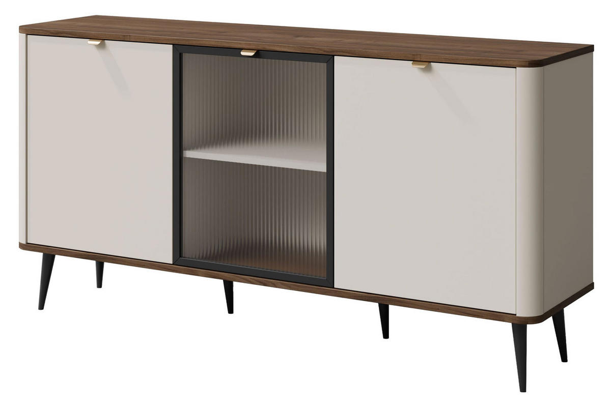 KOMMODE Marly Kaschmir / Walnuss 160 / 40 / 82cm - Kaschmir/Beige, Holz/Holzwerkstoff (160/82/40cm) - Feldmann-Wohnen