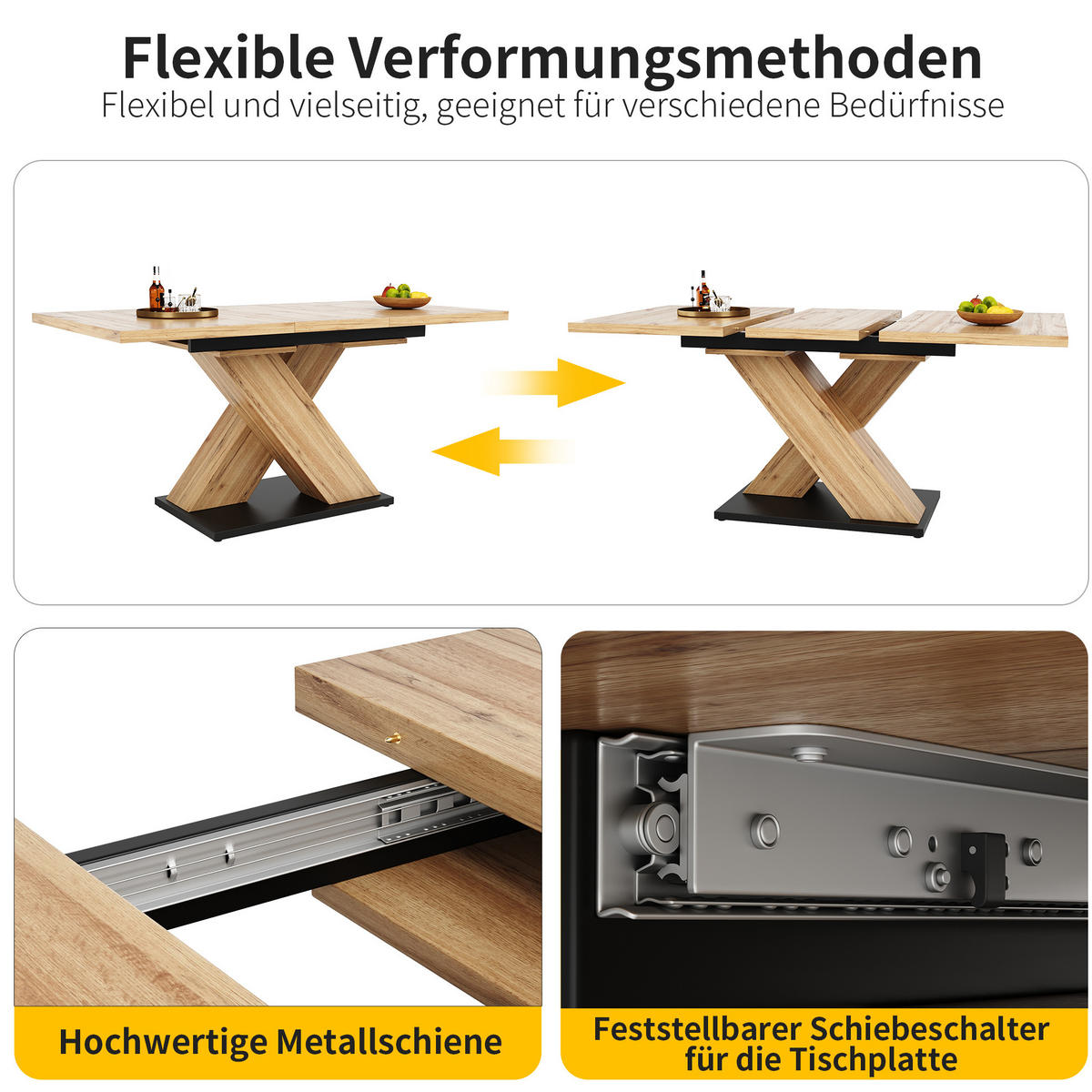 ESSTISCH 119-158,5/80/75 cm naturfarben ausziehbar mit Teleskopauszug aus MDF - Hellbraun, Holzwerkstoff (158.5/80/75cm) - OKWISH