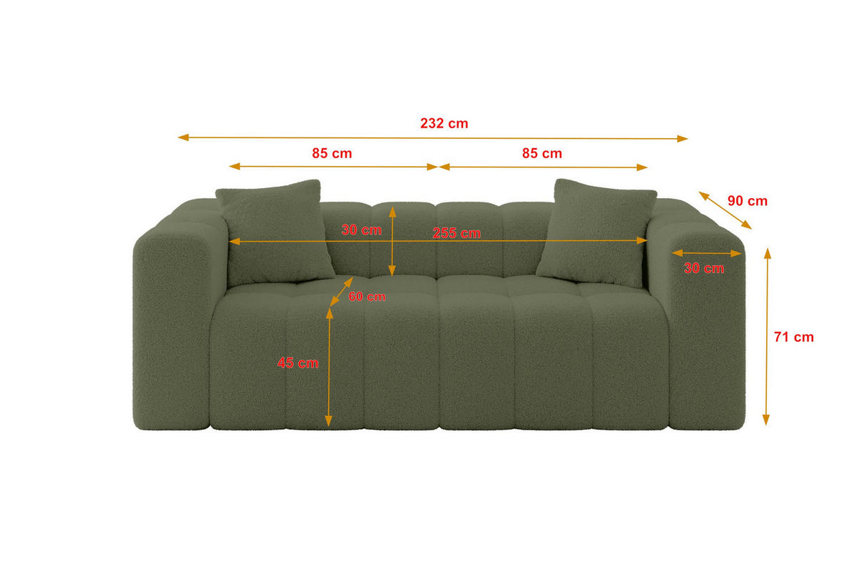 POHOVKA 2-MÍSTNÁ DONY-2 232x90x71 cm Zelená Buklé - černá/zelená barva, kompozitní dřevo/textil (232/71/90cm) - ALTDECOR