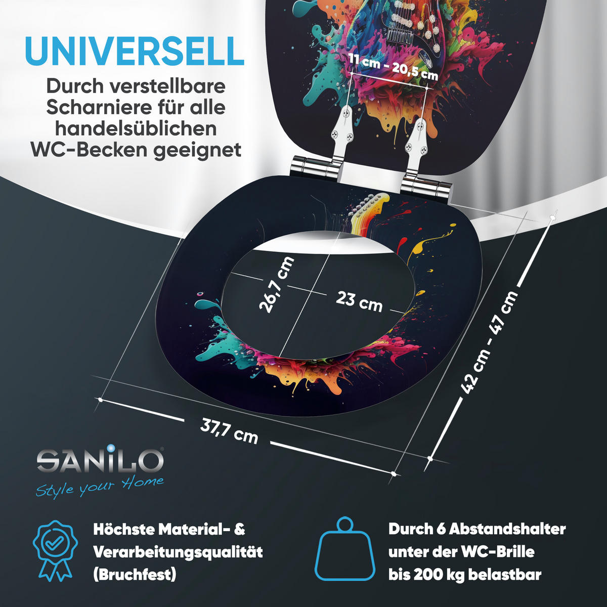 WC Sitz mit Absenkautomatik Guitar - Schwarz, Holzwerkstoff (38/6/47cm) - Sanilo