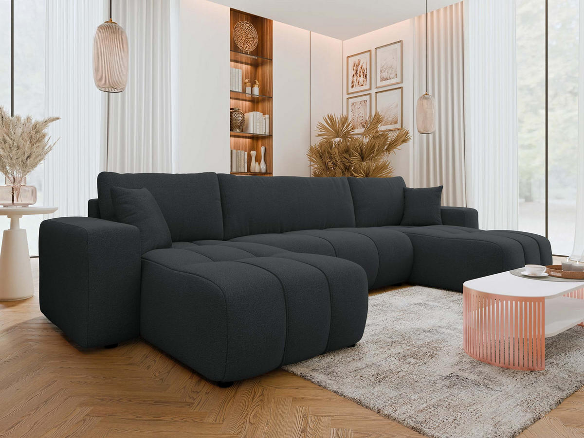 WOHNLANDSCHAFT Furyn U - Schwarz, Holz/Kunststoff (312/82/145cm) - MIRJAN24