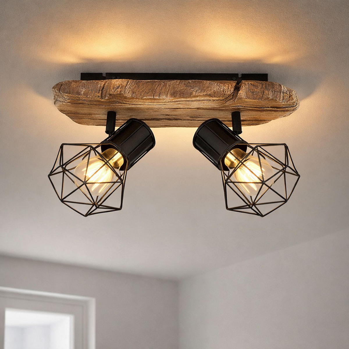 DECKENLEUCHTE Metall Schwarz Holzoptik - Schwarz, Metall (38.5/12/23cm) - Globo Lighting