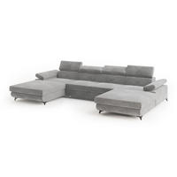 ROHOVÁ SEDAČKA DETTI světle šedá - černá/světle šedá, kov/dřevo (339/190cm) - MASSENO